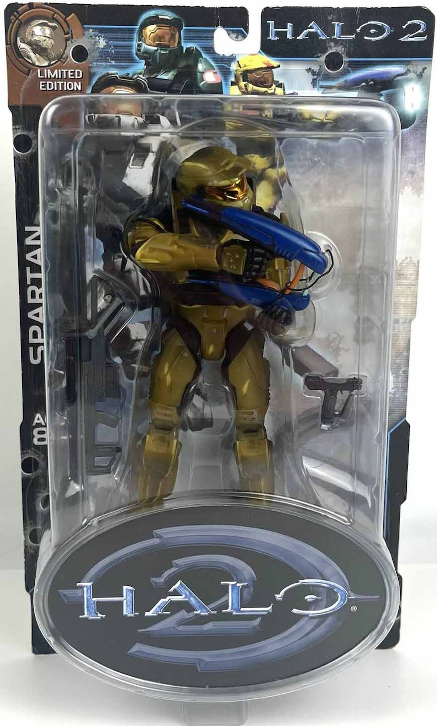 Halo 2 7 Inch Action Figure Limited Edition - Gold / Tan Spartan with Sniper Rifle, Plasma Rifle and Magnum Pistol (Sub-Standard Packaging)