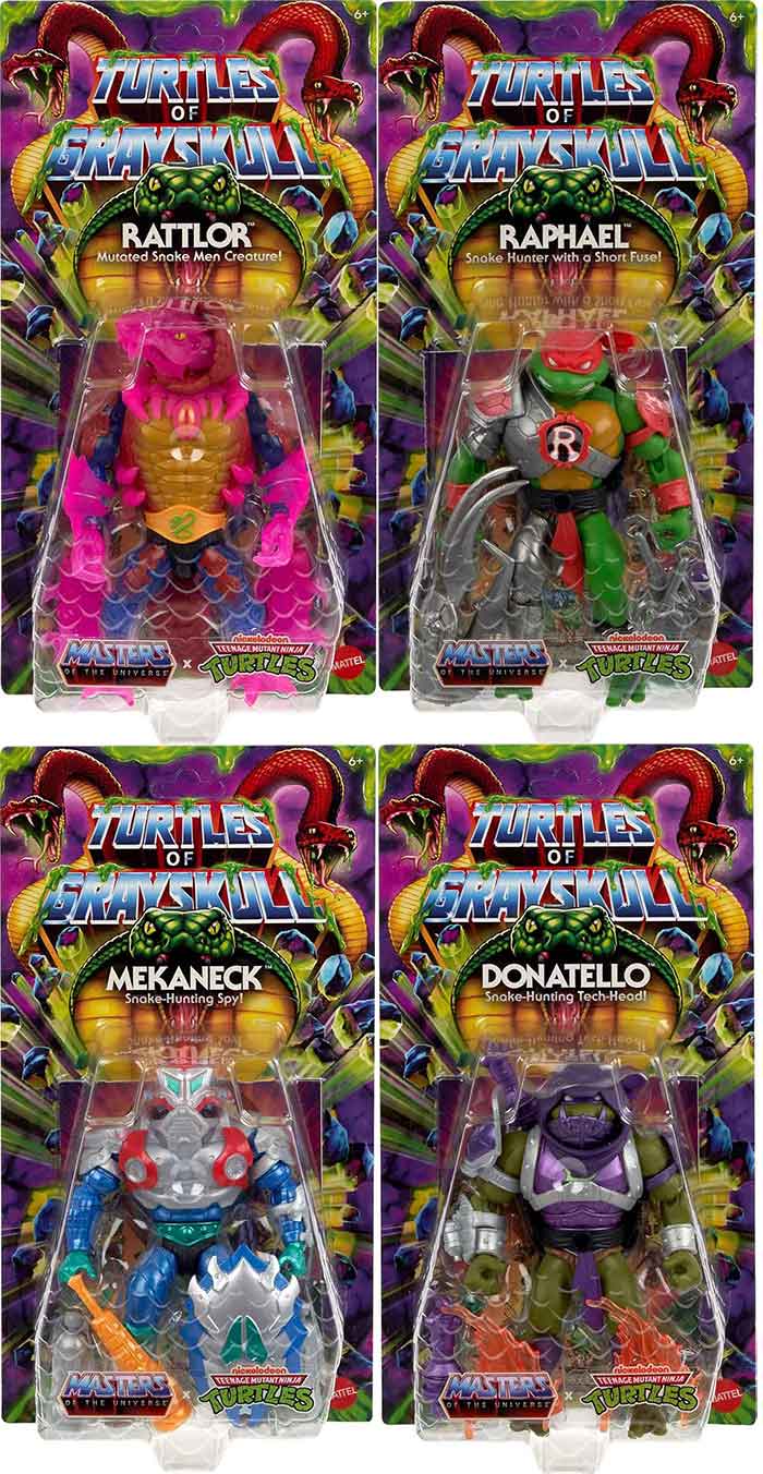 Masters Of The Universe Teenage Mutant Ninja Turtles 6 Inch Action Figure Turtles Of Grayskull Wave 5 - Set of 4 (Rattlor - Mekanek - Donatello - Raphael)