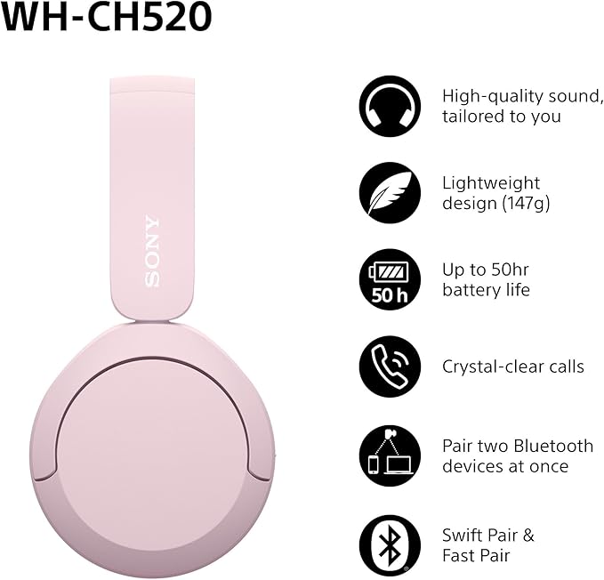 Sony WH-CH520 Wireless Bluetooth On-Ear Headphones [Accessories]
