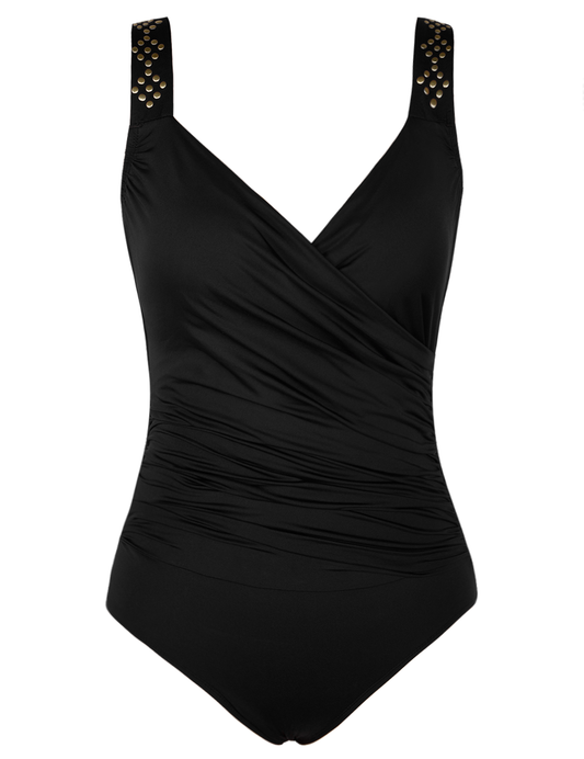 Women's One Piece Swimsuit Surplice Shirred Monokini Tummy Control Bathing Suit