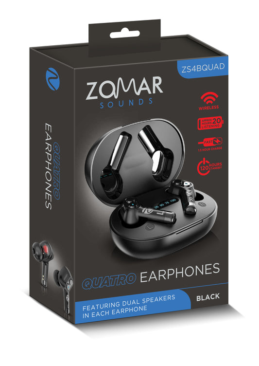 Zomar ZS4BQUAD Sounds Quad Earphones (Black) [Accessories]