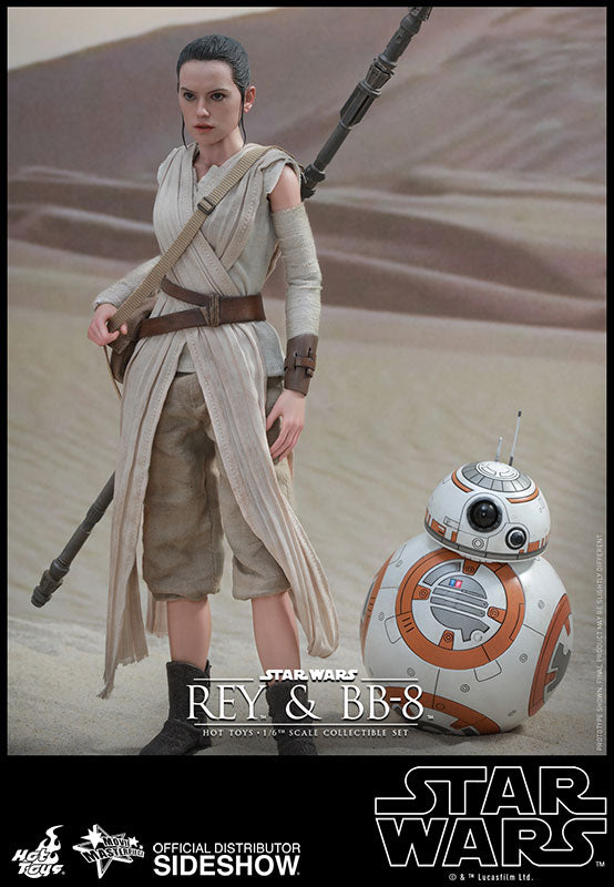 Star Wars Collectible 11 Inch Action Figure Movie Masterpiece Series - Rey and BB-8 Set Hot Toys 902612 (Non Mint Packaging)