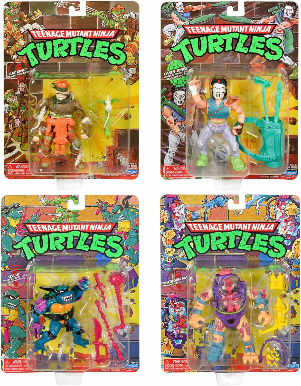Teenage Mutant Ninja Turtles 4 Inch Action Figure Classic Movie Star 4-Pack - (Rat King - Casey Jones - Slash - Mutagen Man) Bundle